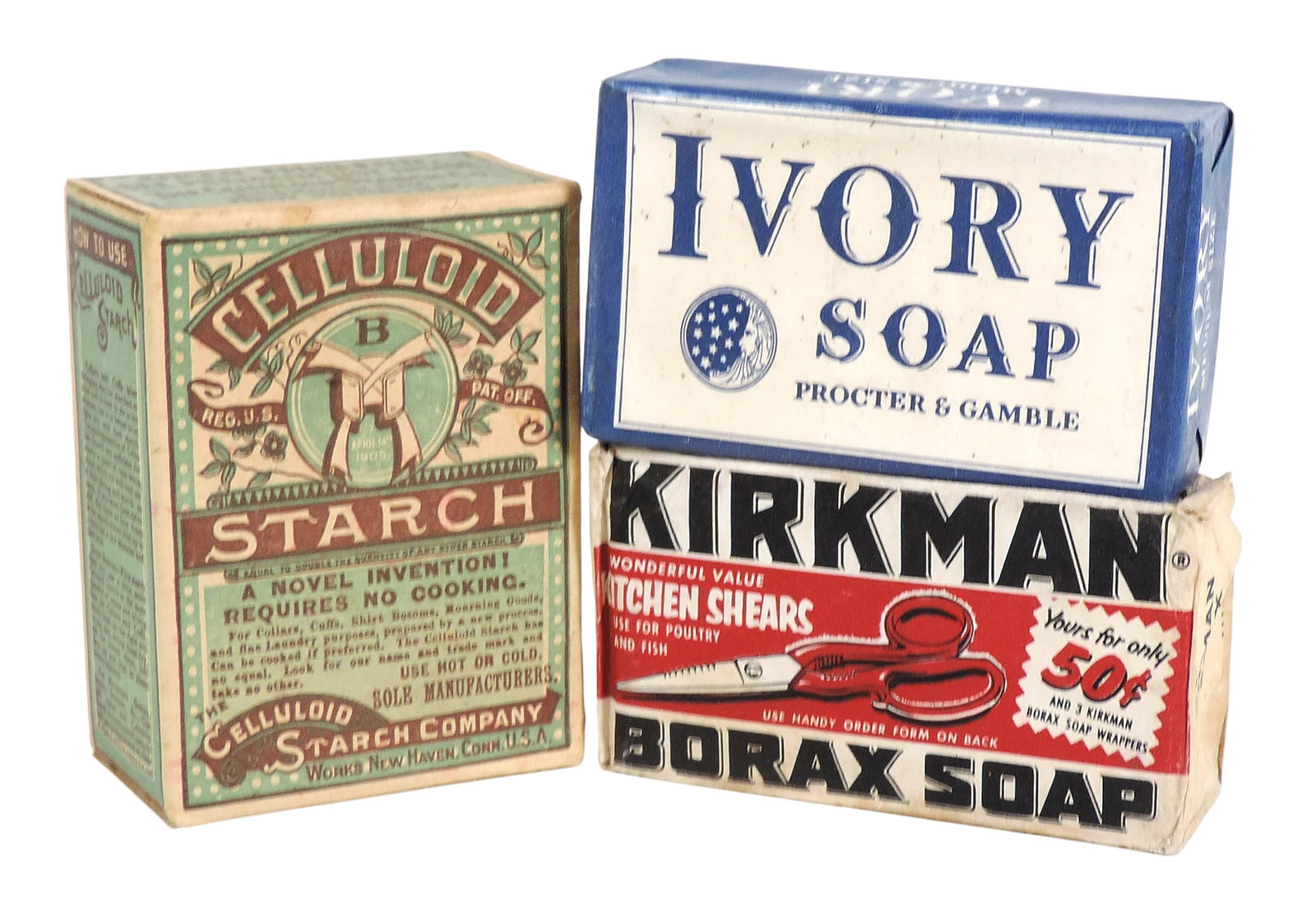 Vintage Soaps & Starch (3) Kirkman Borax Soap-Value 1 Coupon, Colgate Palmolive-Peet, Jersey City... (1 of 2)