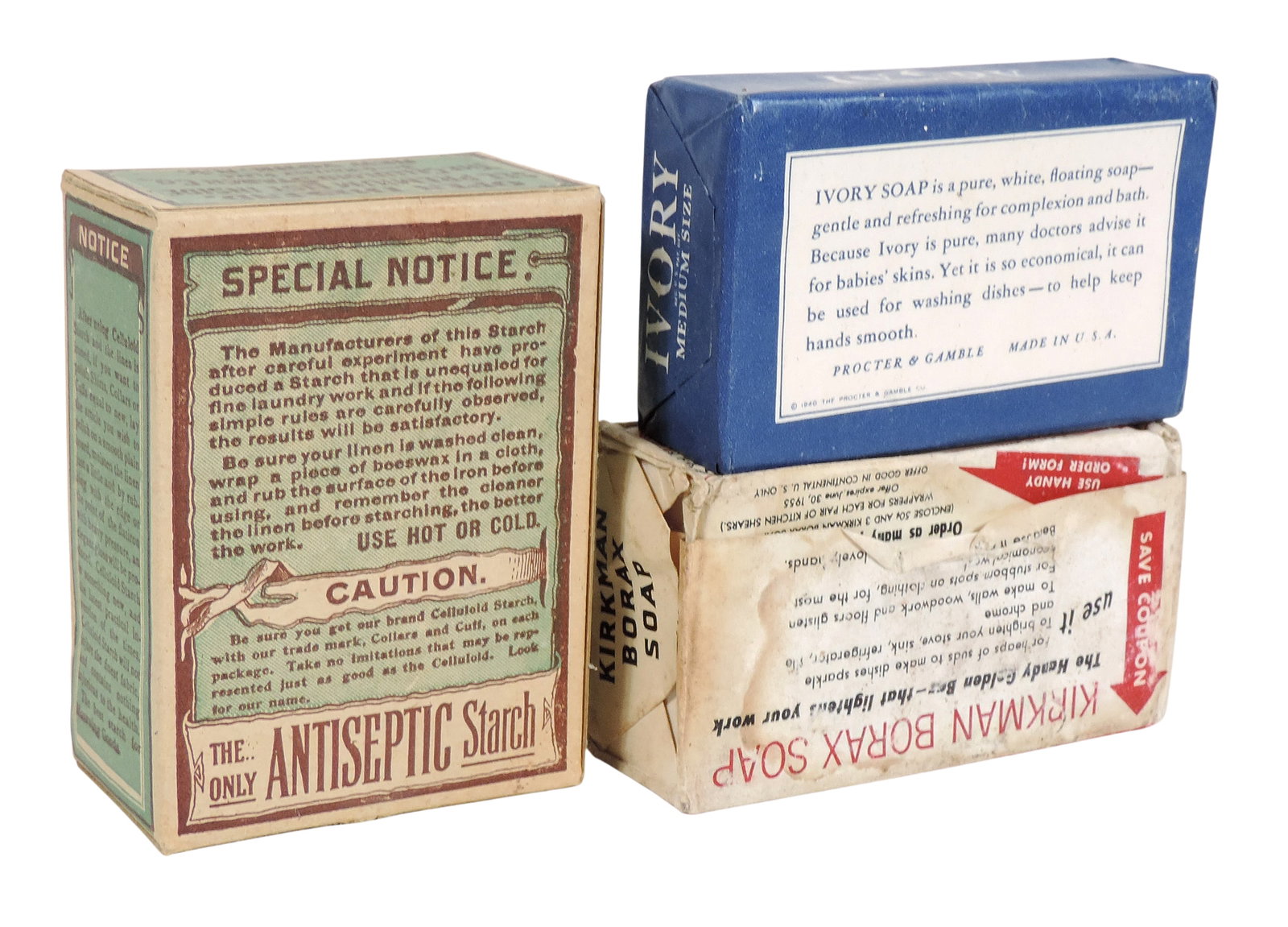 Vintage Soaps & Starch (3), Kirkman Borax Soap-Value 1 Coupon, Colgate Palmolive- Jersey City, N.... - 2