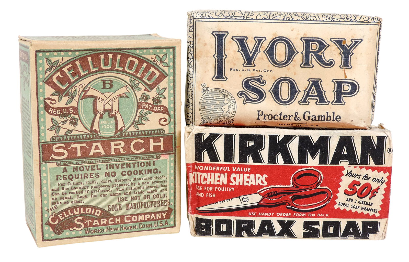 Vintage Soaps & Starch (3) Kirkman Borax Soap-Value 1 Coupon, Colgate Palmolive-Peet, Jersey City... (1 of 3)
