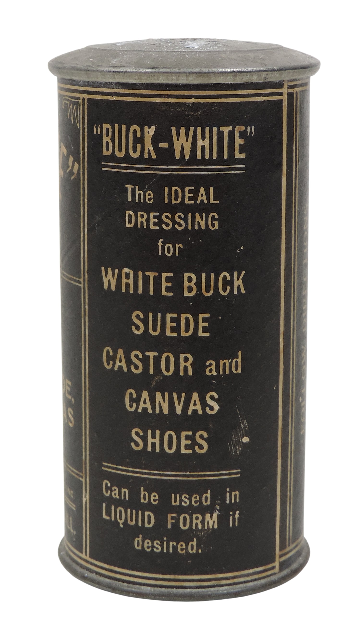 Buck-White Shoe Dressing tin w/Deer on paper label, from The Martell Co.-Chicago, a Rare 1930's tin - 2