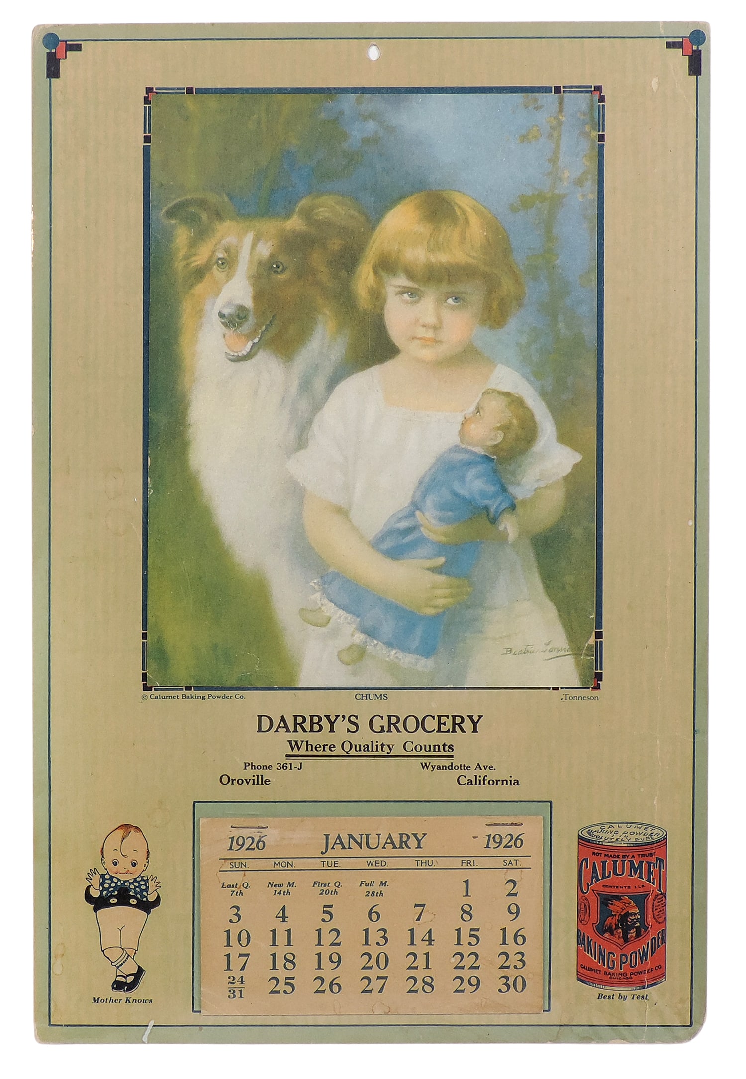 1926 Beatrice Tonnesen Calumet Baking Powder Calendar, advertising Darbyâ€™s Grocer (1 of 1)
