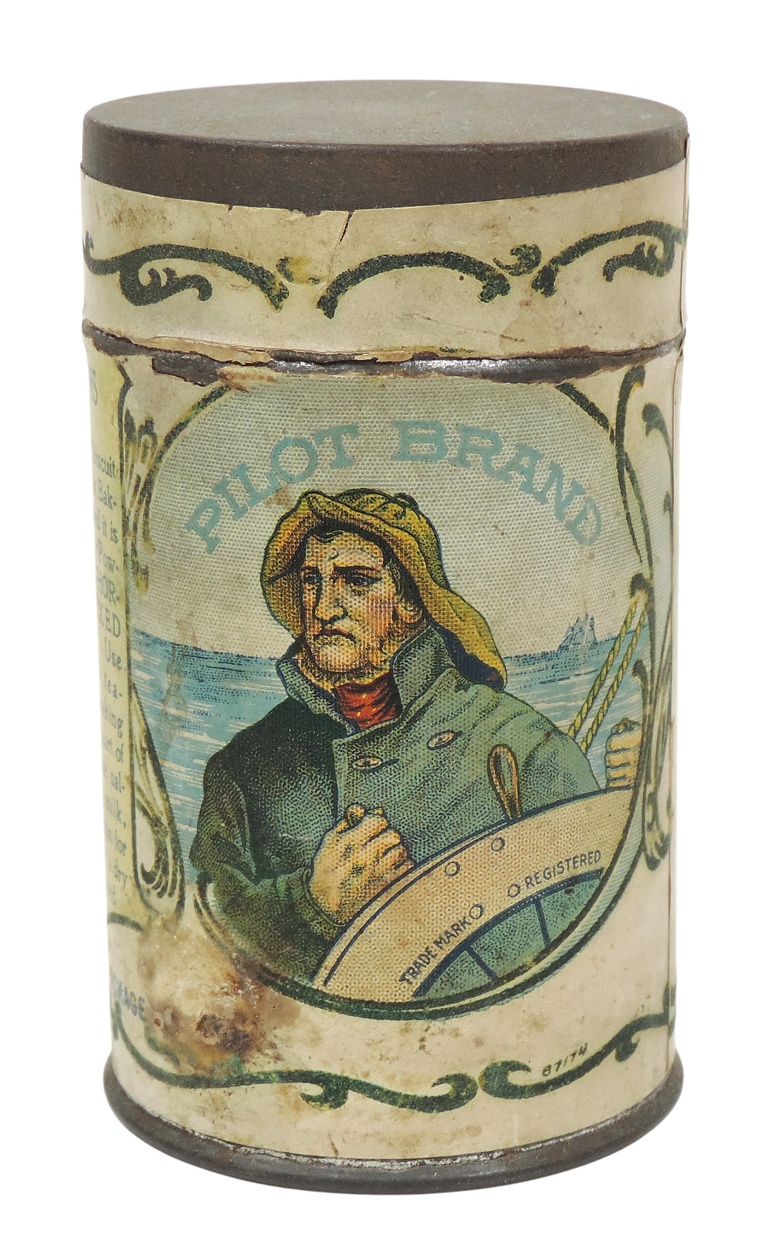 Pilot Brand Baking Powder Sample Tin w/paper label, Rare very early 1900's, from the Haas-Lieber ... (1 of 3)