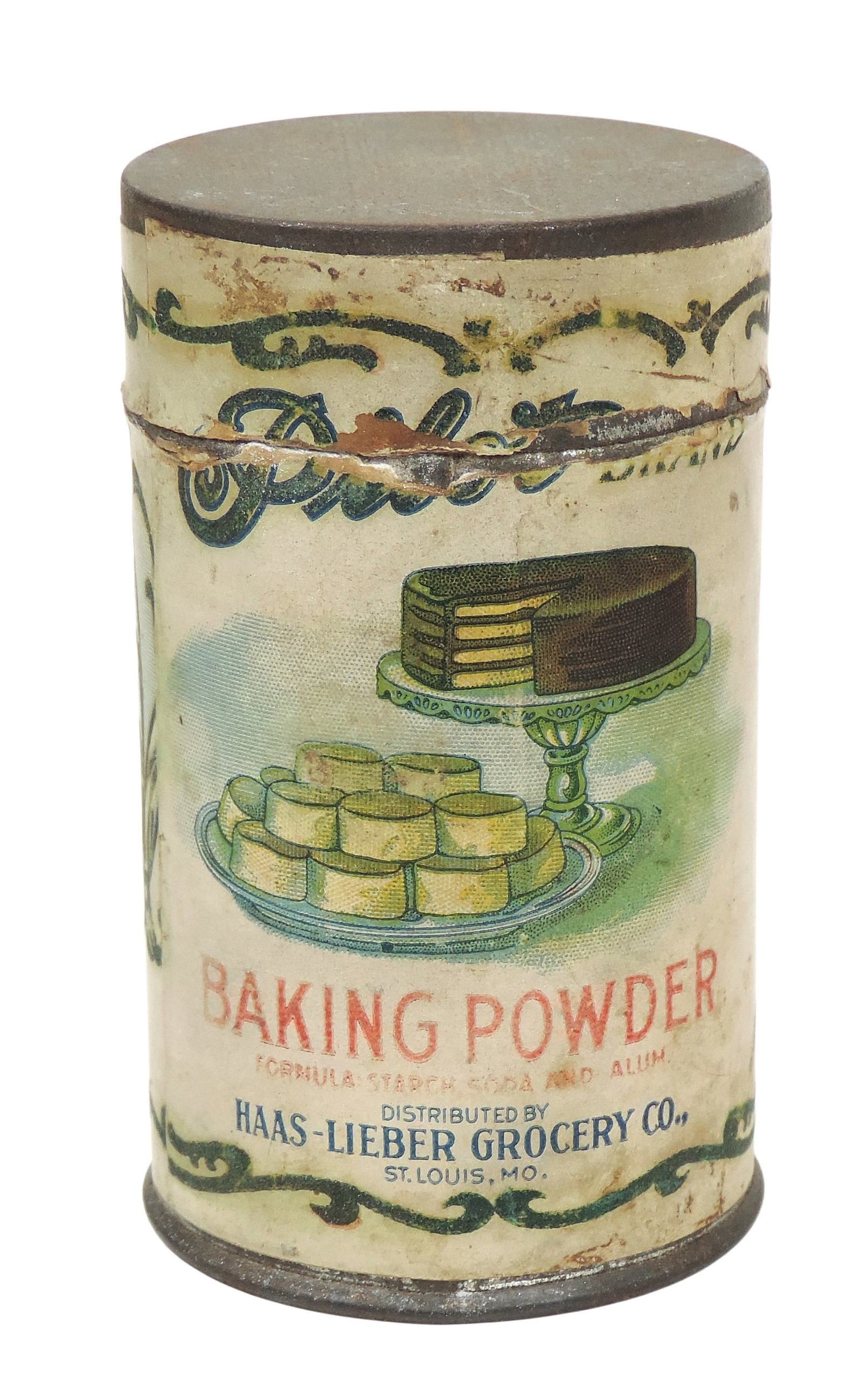 Pilot Brand Baking Powder Sample Tin w/paper label, Rare very early 1900's, from the Haas-Lieber ... - 2