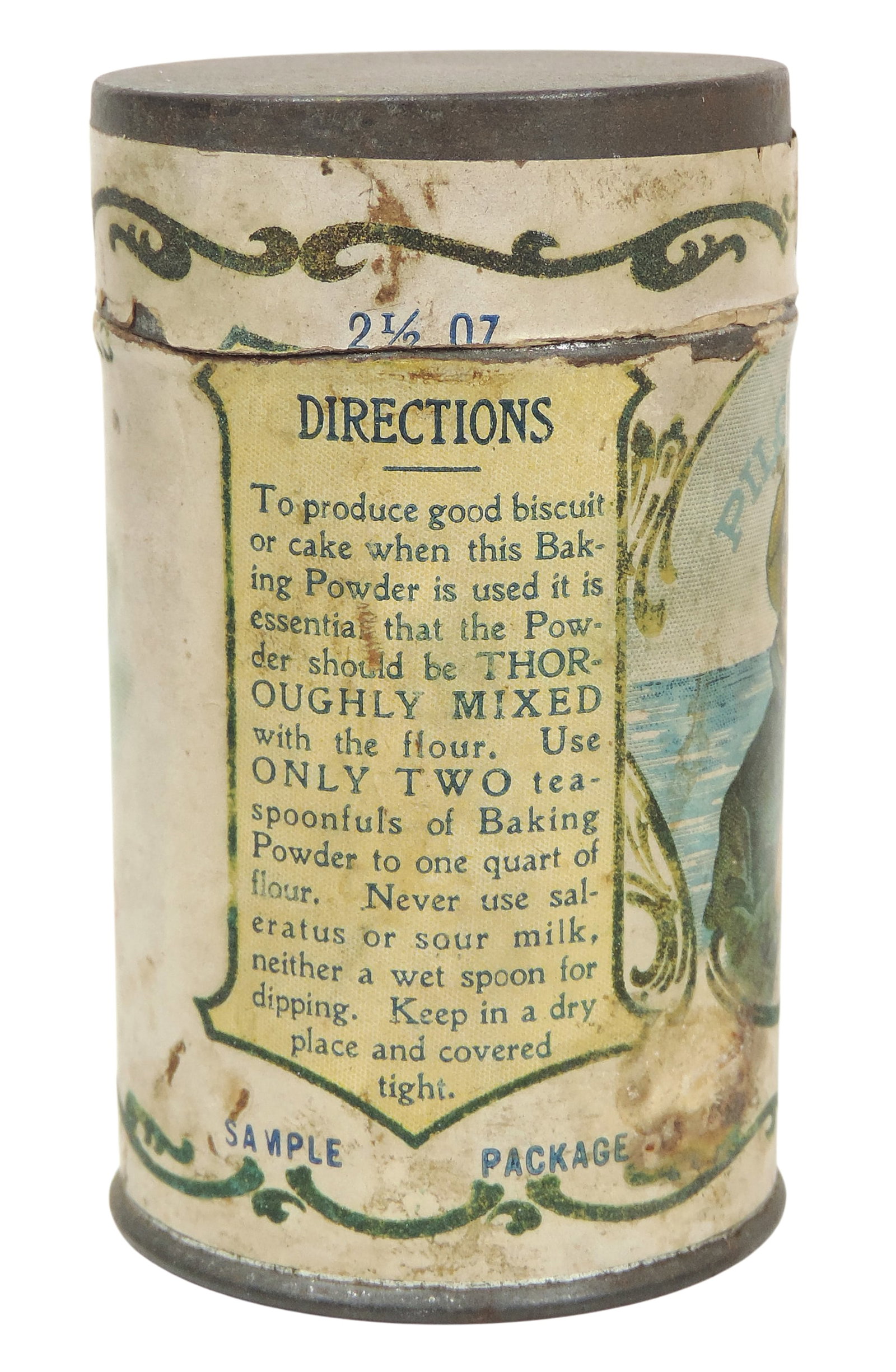 Pilot Brand Baking Powder Sample Tin w/paper label, Rare very early 1900's, from the Haas-Lieber ... - 3