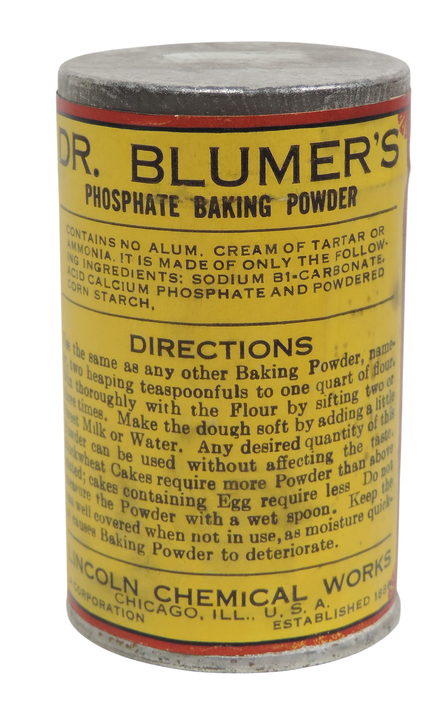 Dr. Blumers Phosphate Baking Power tin w/paper label, full w/orig contents & never opened, early ... - 2
