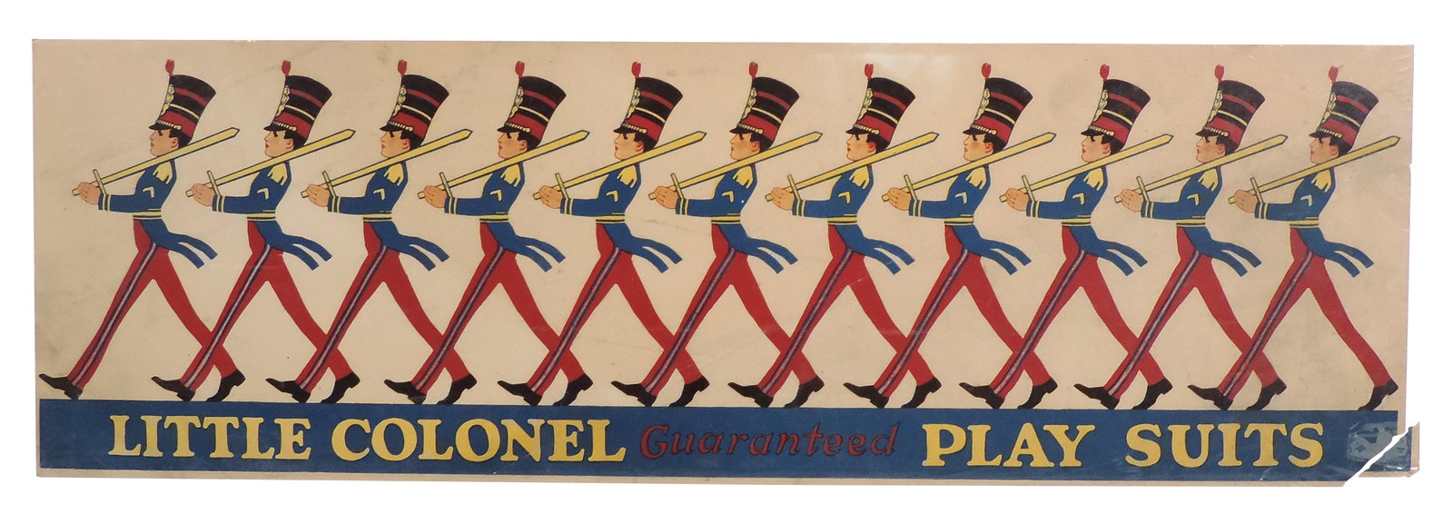 Little Colonel Guaranteed Play Suits Print, colorful litho on paper w/marching soldiers, resemble... (1 of 2)