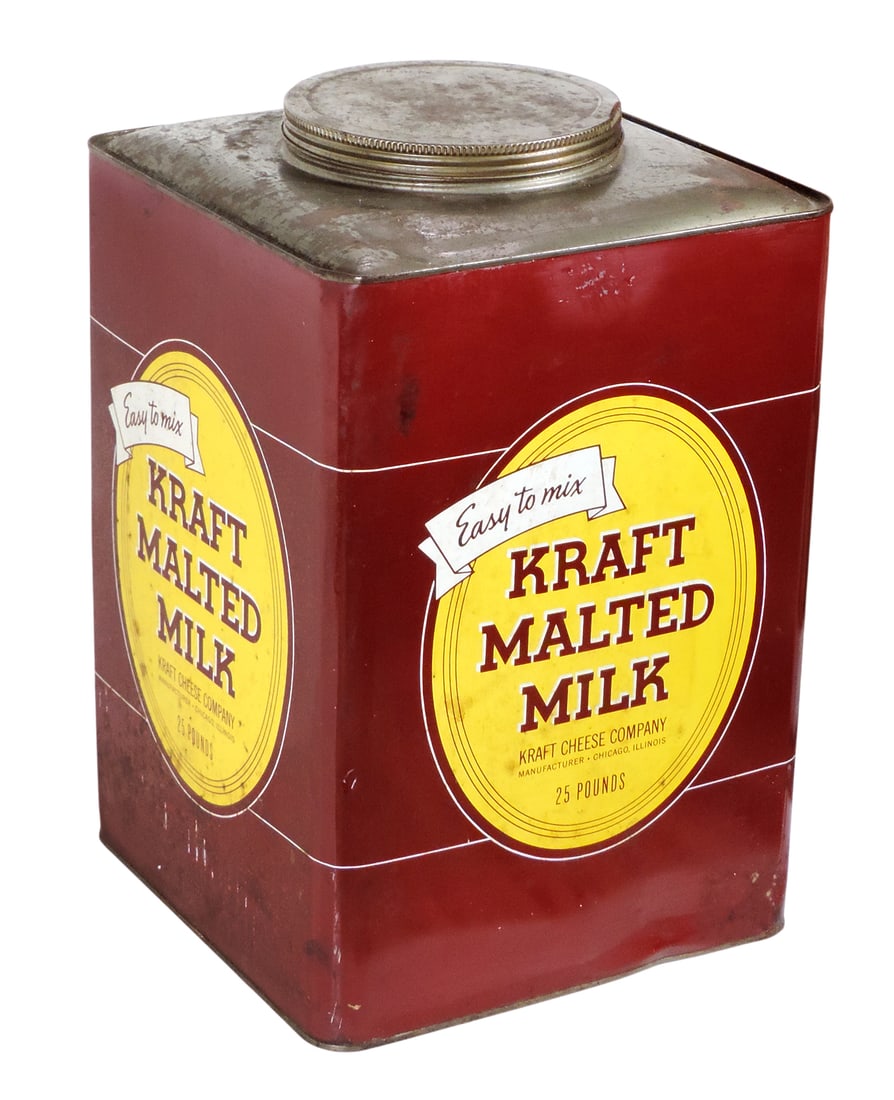 Kraft Malted Milk Tin Canister, Kraft's Cheese Company, Manufacturer, Chicago, Illinois, 25 pounds, (1 of 2)