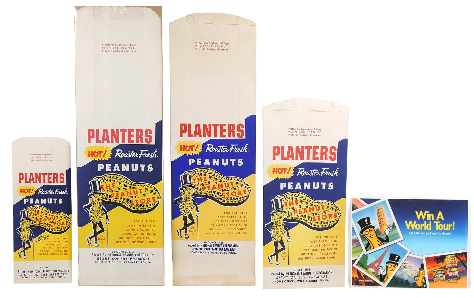 Planters Peanuts Paper Bags & Display Sign (6), The Peanut Store, Packed by National Peanut Corpo... (1 of 1)