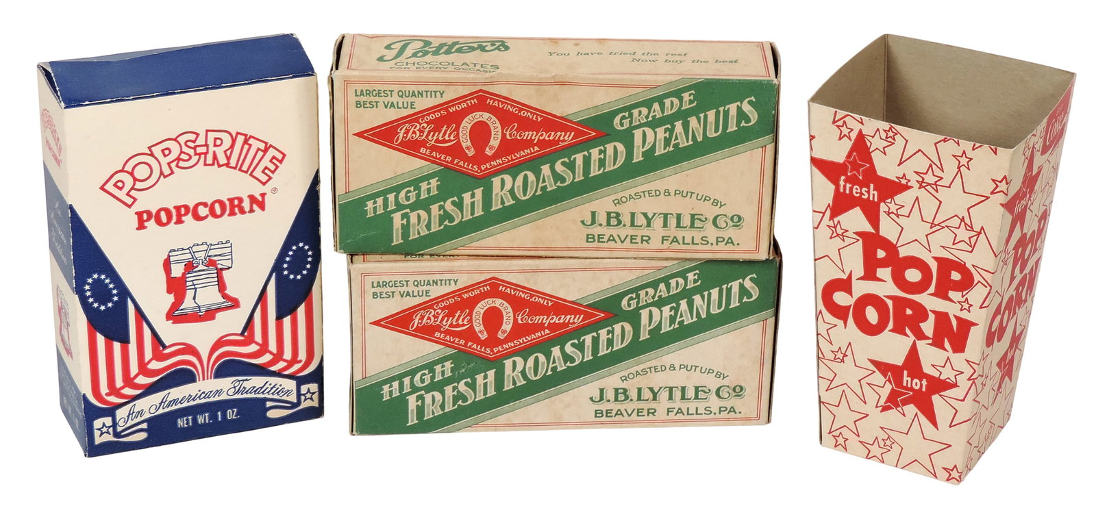 Peanut & Popcorn Boxes (4), (2) High Grade Fresh Roasted Peanuts by J.B. Lytle Co.-Beaver Falls, ... (1 of 2)