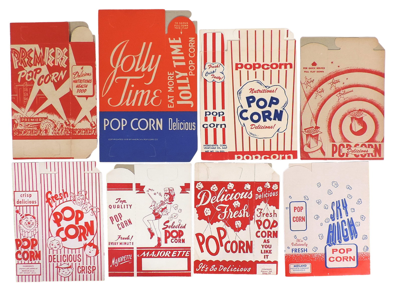 Popcorn Boxes (8), includes Bee Hive Hybrid, Blevins Popcorn Co., Nashville, Tenn.-USA, Midland P... (1 of 1)