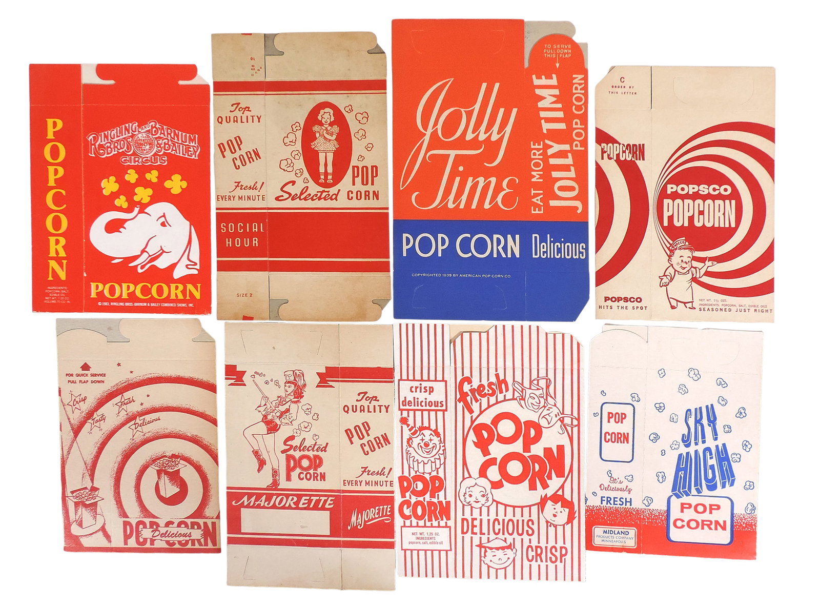 Popcorn Boxes (8), includes Midland Products Co., Minneapolis, Jolly Time, copyright 1939 by Amer... (1 of 1)
