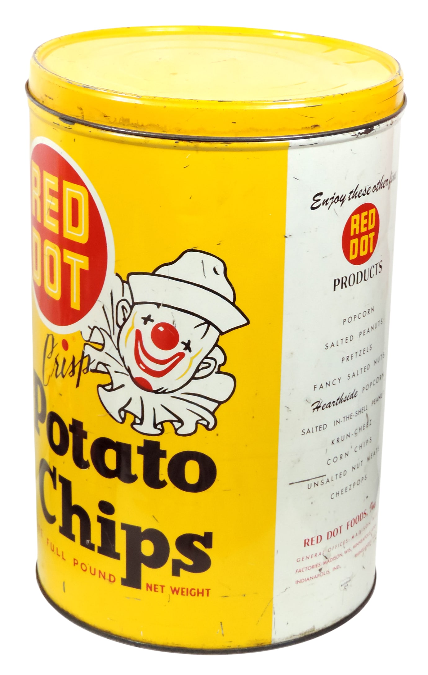 Red Dot Crisp Potato Chips Container, colorful litho on tin featuring the mascot Ta-To the Clown,... - 2