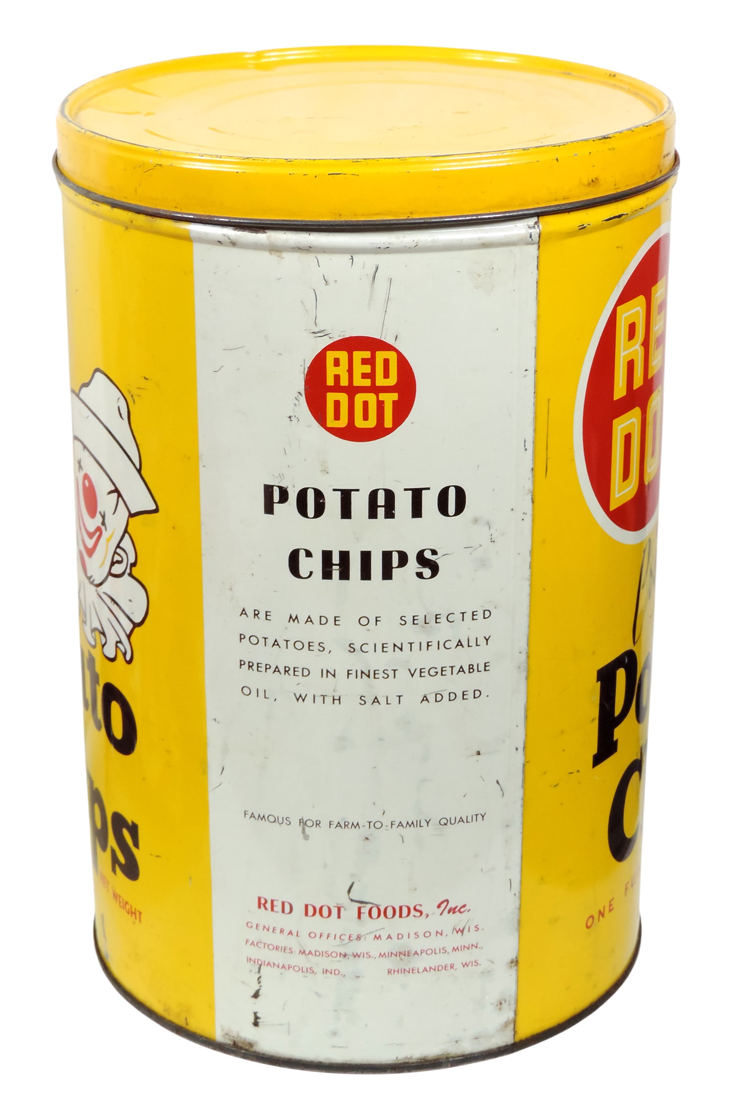 Red Dot Crisp Potato Chips Container, colorful litho on tin featuring the mascot Ta-To the Clown,... - 3