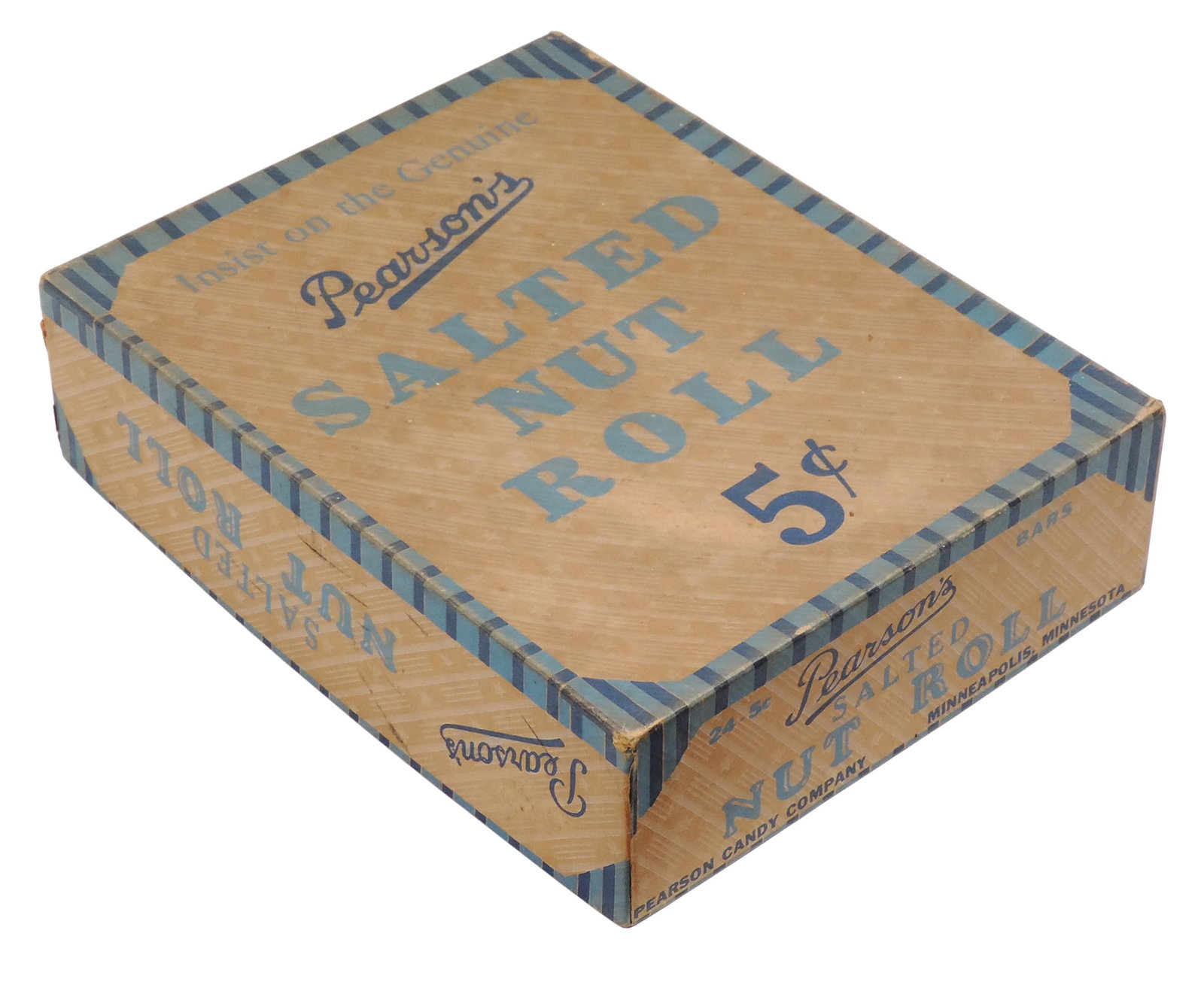 Pearson's Salted Nut Roll Box, Pearson Candy Co., Minneapolis, Minnesota, 24-5¢ Bars, no produ. (1 of 3)