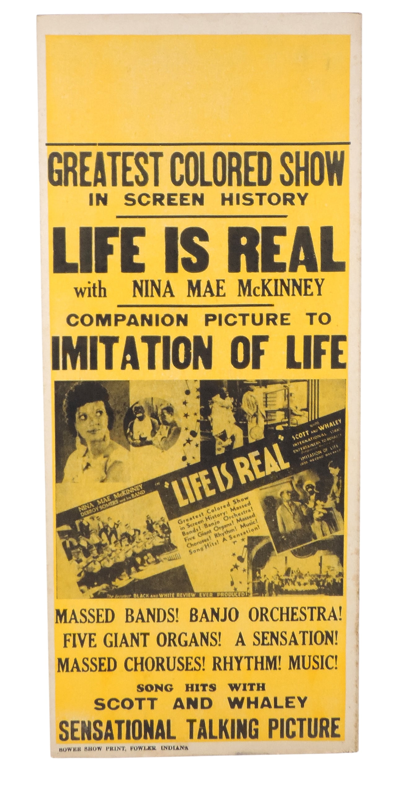 1934 Life Is Real with Nina Mae McKinney Window Card, cardstock, published by Bower Show Print, F... (1 of 2)