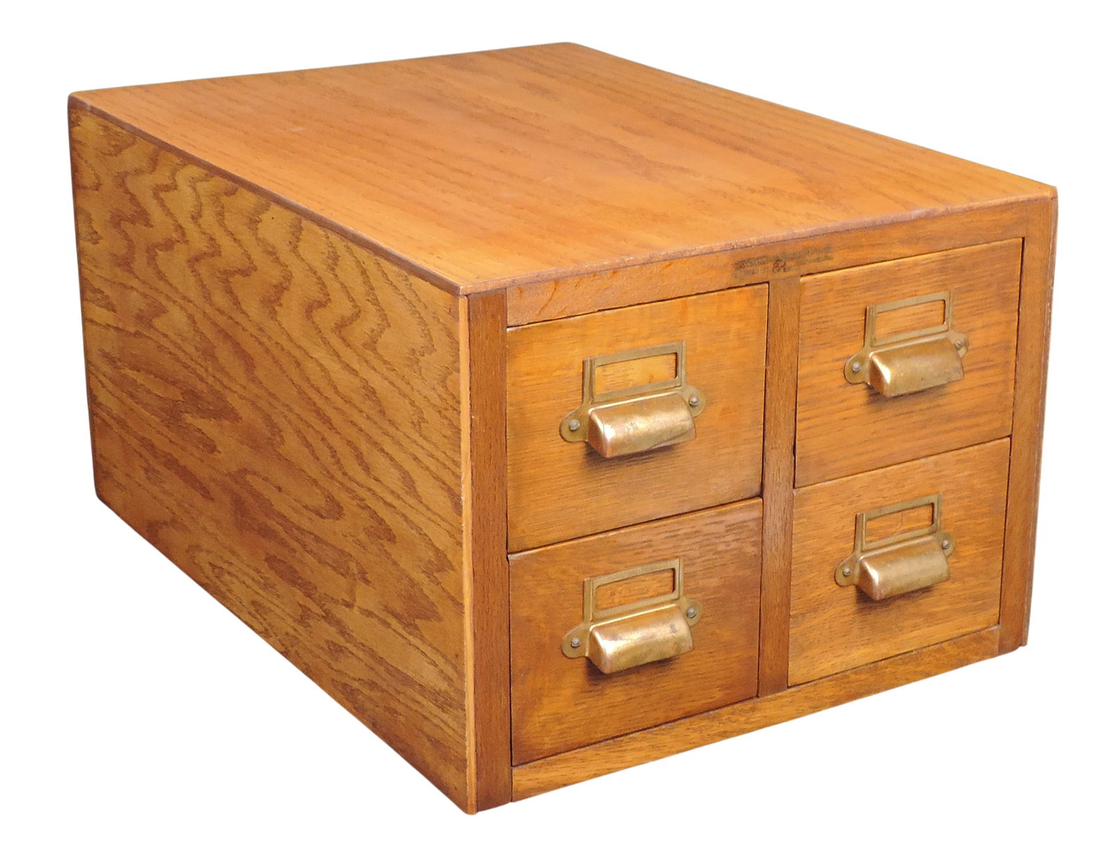 Library Card Catalog Cabinet, Yawman & Erbe Mfg Co., brass label holders/drawer pulls, orig label... (1 of 4)