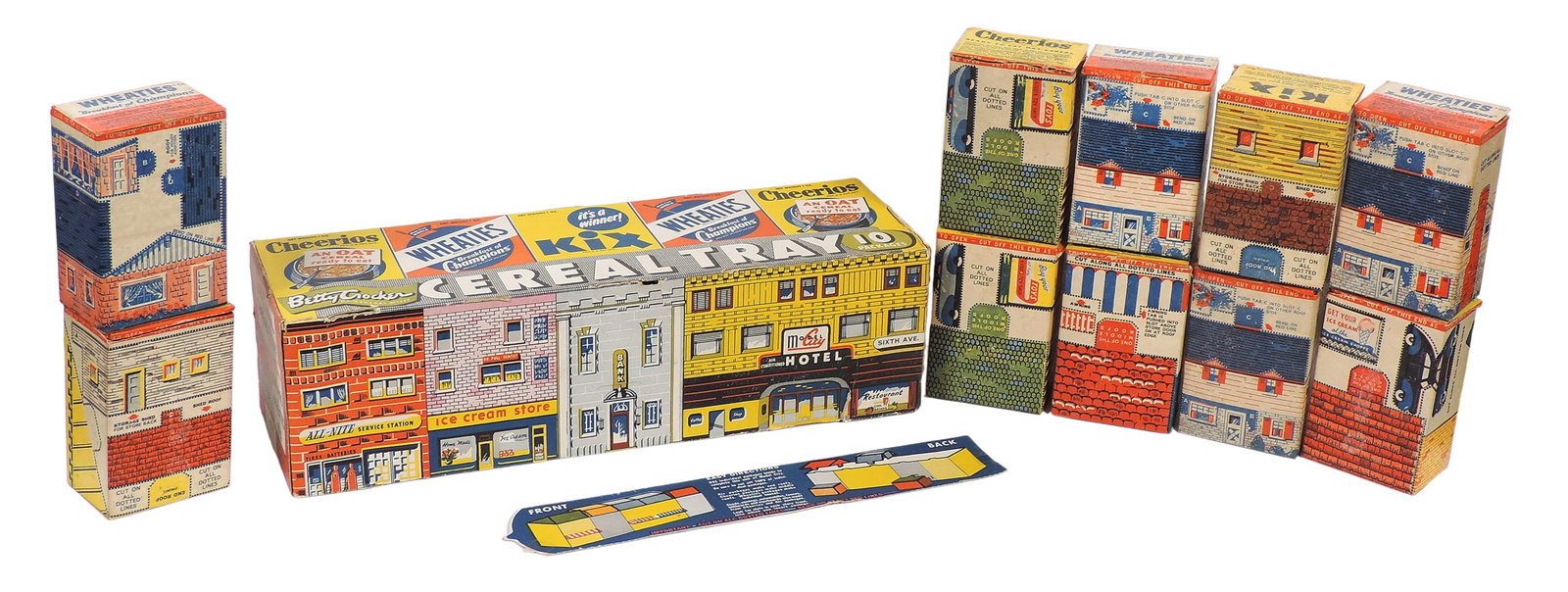 General Store 1946 Betty Crocker Cereal Tray, Model City, 10 packs include Cheerios, Wheaties, Kix. (1 of 3)