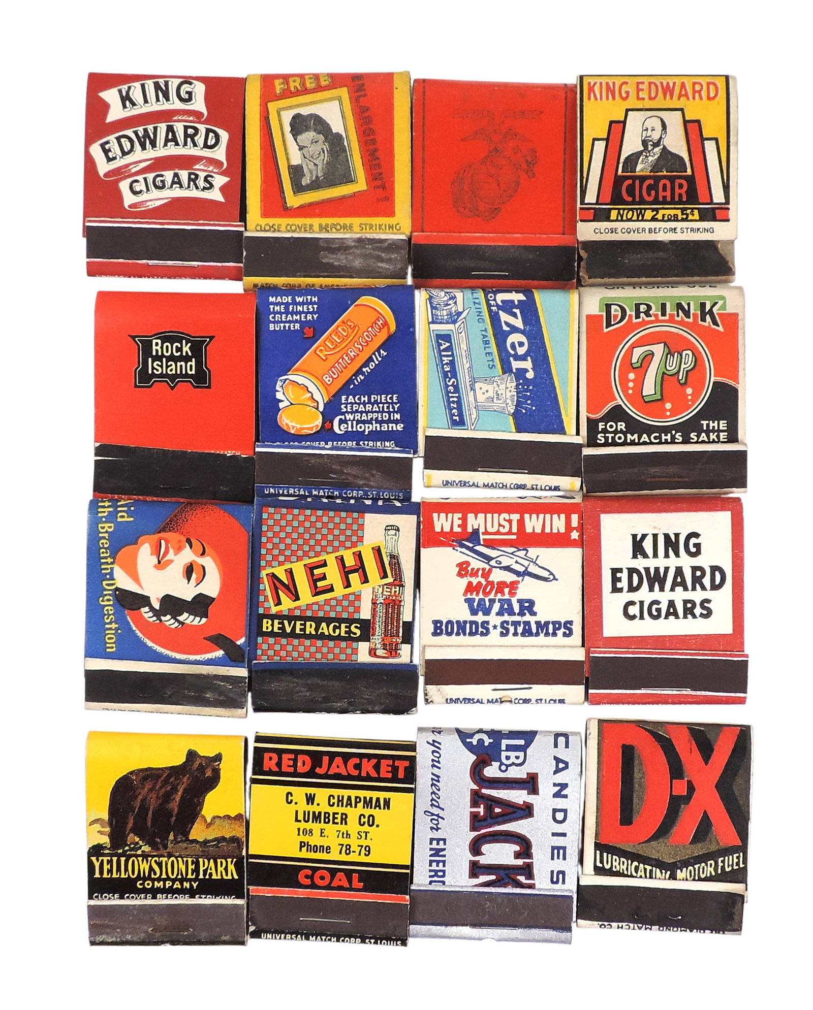 Advertising Matchbooks (16), 1930's-50's, D-X, 7Up, Wrigley's Gum, Alka-Selzer, Rock Island, Joll... - 2