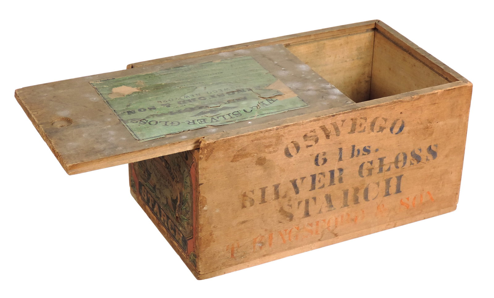 Kingsford' Silver Gloss Starch Crate, T. Kingsford & Son, Oswego, New York Trade Mark, orig pa... - 3