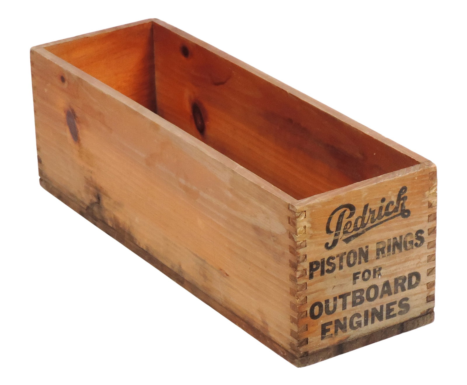 Pedrick Wooden Crate, specifically designed for holding piston rings for outboard engines, dovetail (1 of 2)