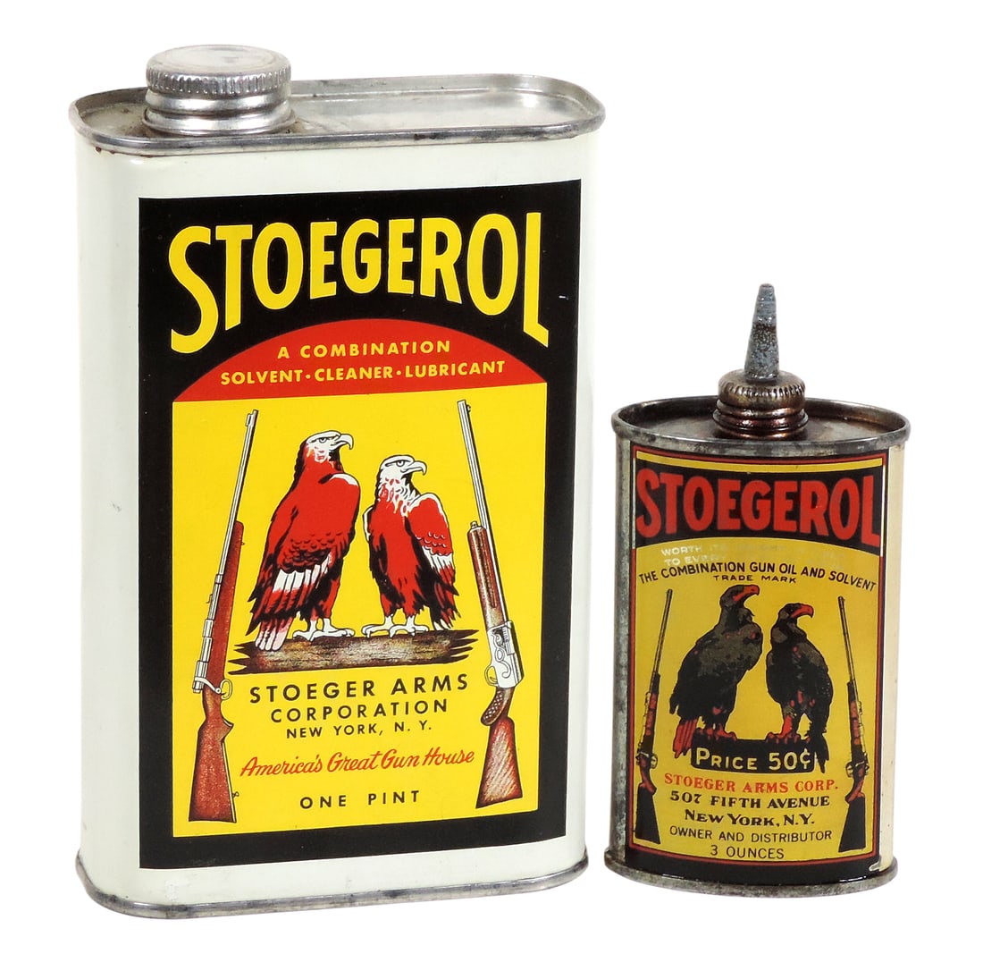 Stoegerol Gun Oil & Solent Tin Containers (2), 1-3 oz & 1-1 pint, Stoeger Arms Corp., New York, N... (1 of 2)
