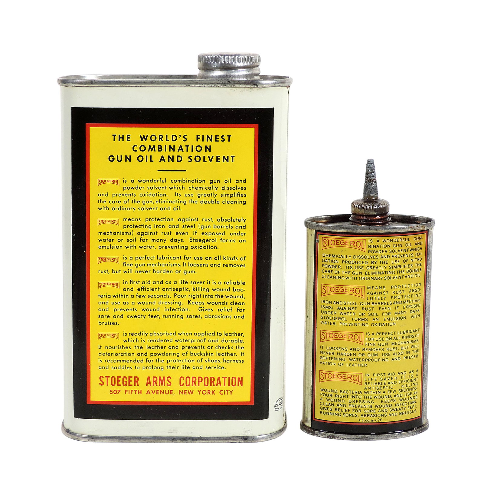 Stoegerol Gun Oil & Solent Tin Containers (2), 1-3 oz & 1-1 pint, Stoeger Arms Corp., New York, N... - 2