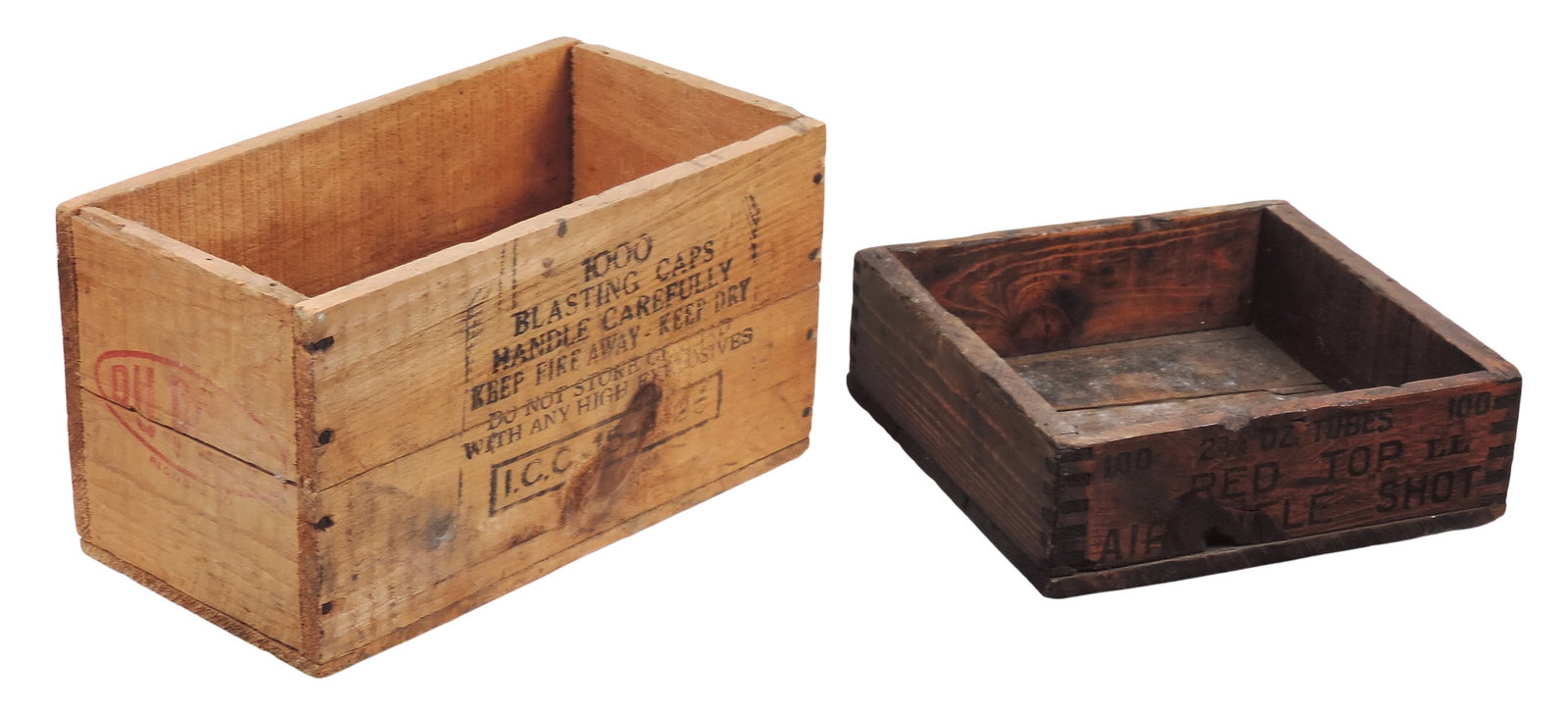 Ammunition Wooden Crates (2), Du Pont No. 6 Blasting Cap, stenciled lettering, nailed joints, 100... - 3