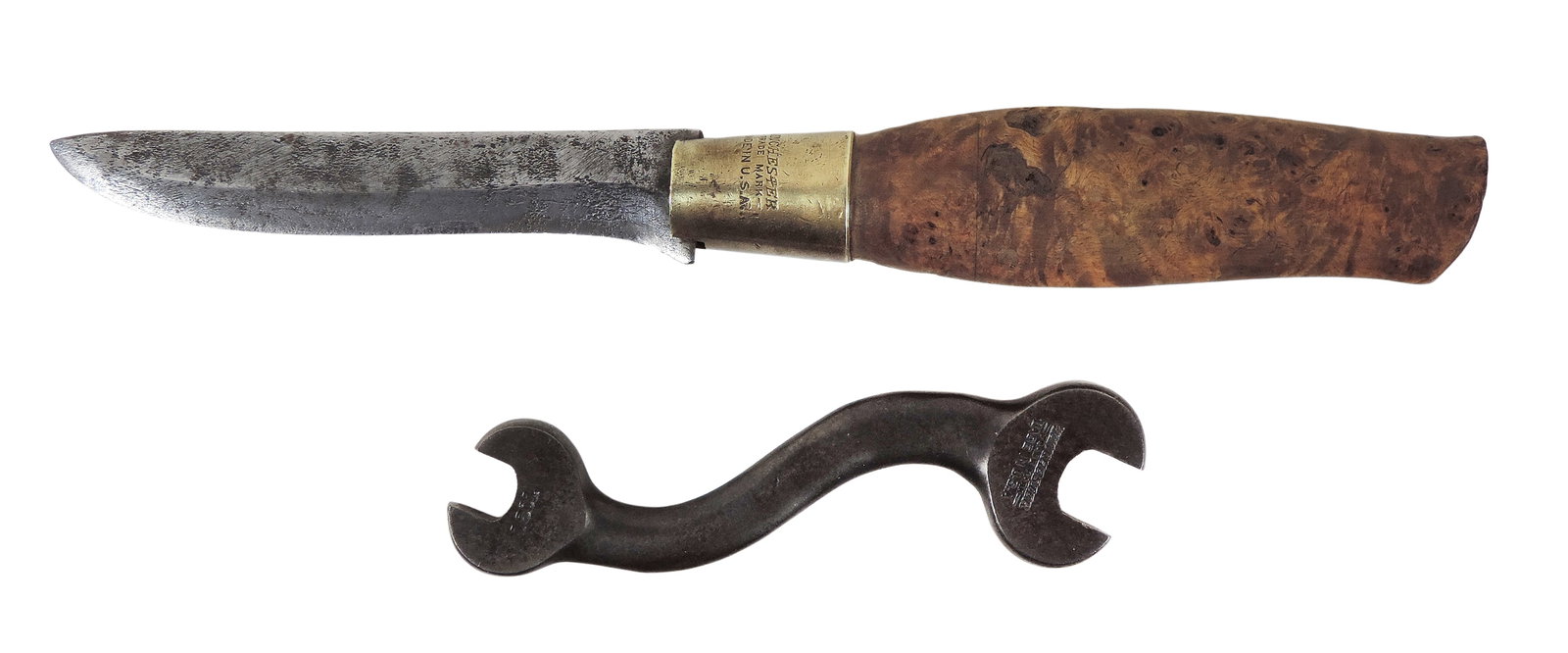 Winchester Fixed Blade Knife & S-Curve Open End Wrench, early 1900's, both marked Winchester Trad... (1 of 2)