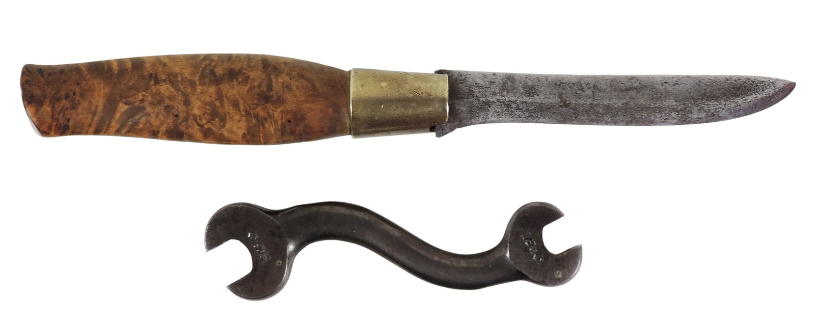 Winchester Fixed Blade Knife & S-Curve Open End Wrench, early 1900's, both marked Winchester Trad... - 2