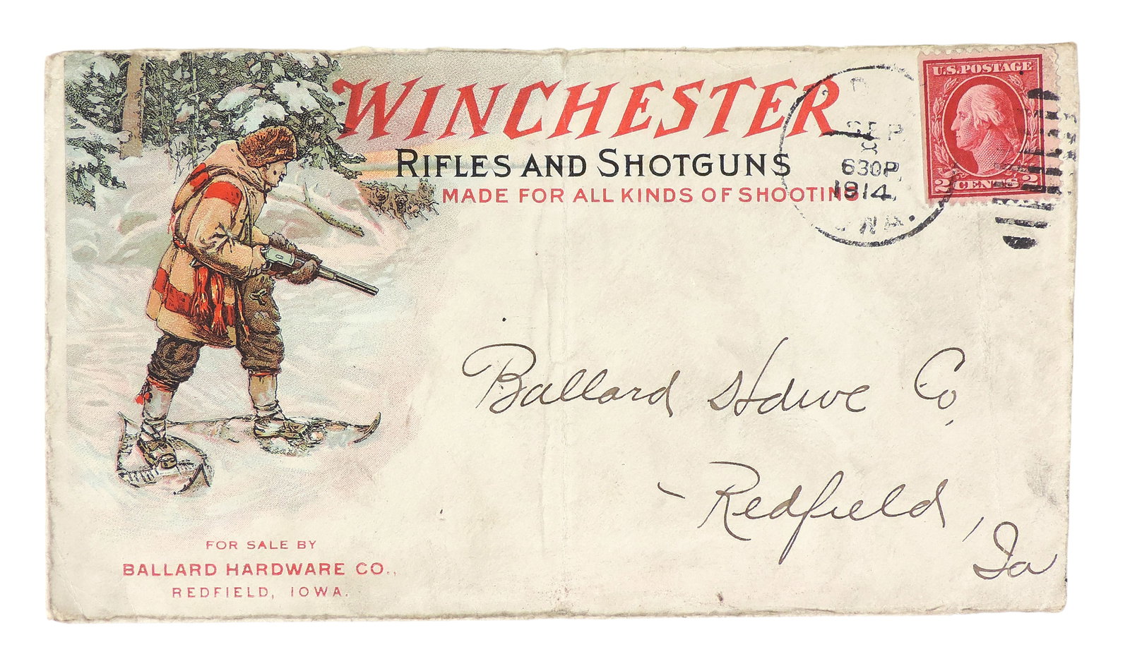 Winchester Rifles & Shotguns Envelope, dated 1914 w/Ballard Hardware Co., Redfield, Iowa advertis... (1 of 2)