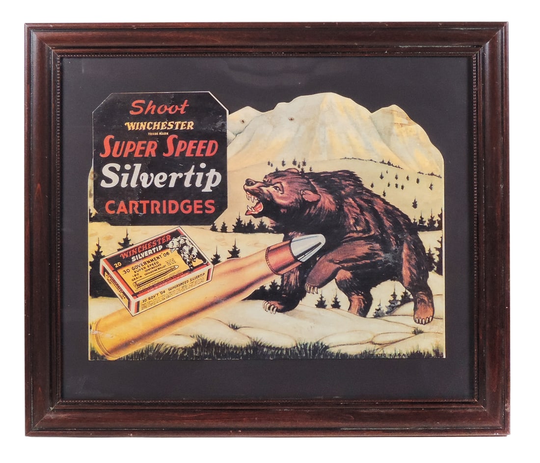 Winchester Super Speed Silvertip Cartridges Sign, die-cut cardstock, features grizzly bear alongs... (1 of 2)