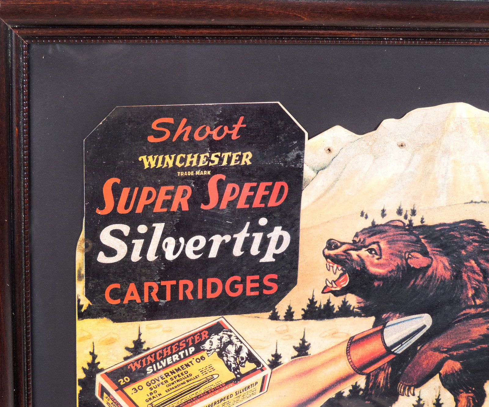 Winchester Super Speed Silvertip Cartridges Sign, diecut cardstock, features grizzly bear alongside - 2