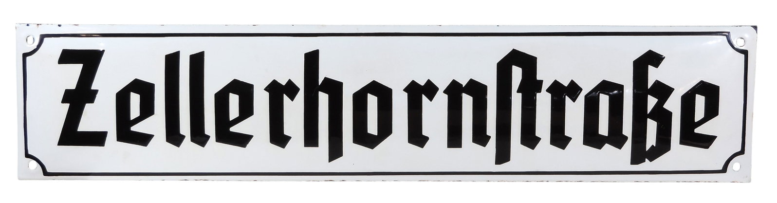 German Street Sign, ZellerhornstraBe, porcelain, can be found in locations like Munich & Rosenheim,: German Street Sign, ZellerhornstraBe, porcelain, can be found in locations like Munich & Rosenheim, named after the Zellerhorn peak in the Chiemgau Alps, features a classic arched/vaulted design,