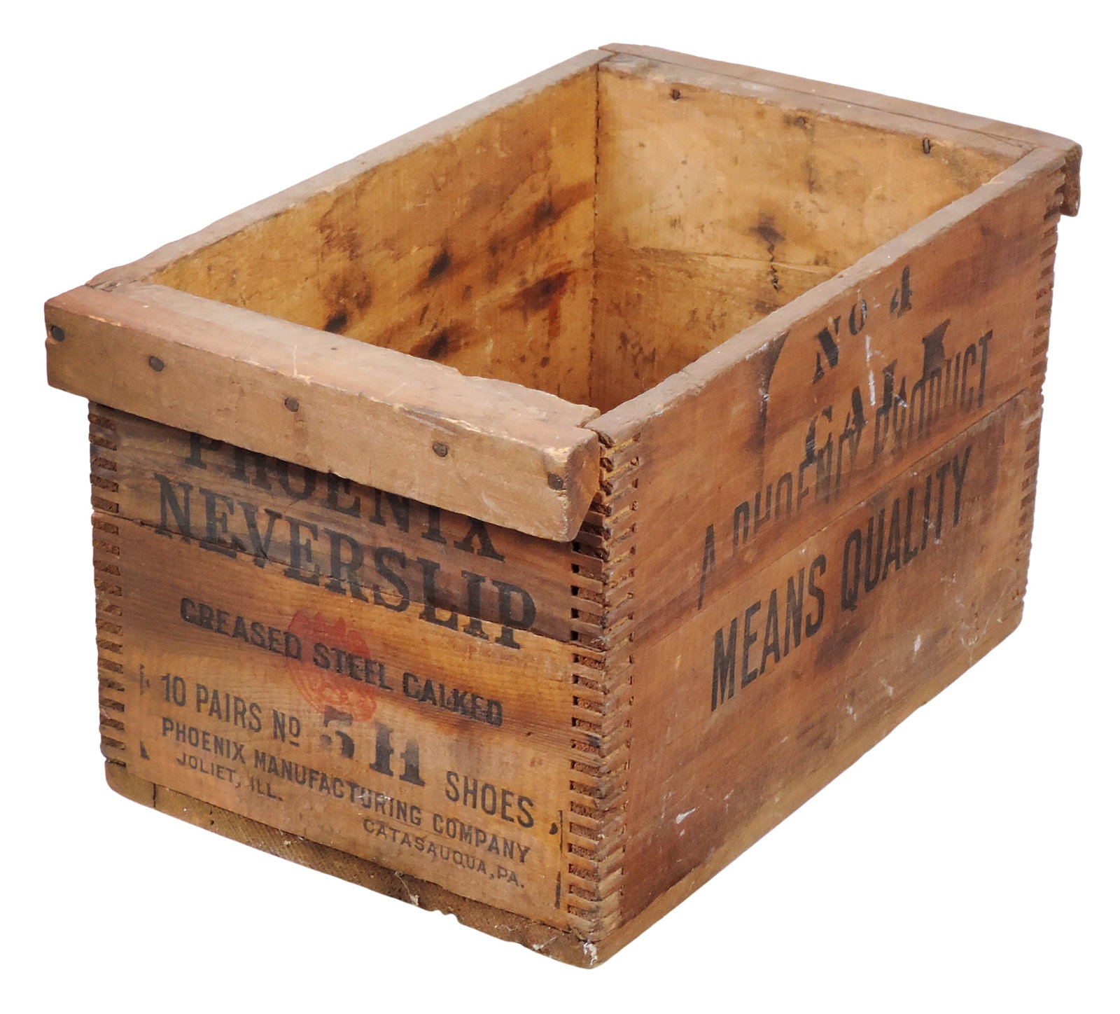 Phoenix Neverslip, Greased Steel Calked Horseshoe Crate, Phoenix Mfg Co., Joliet, Ill., Catasauqua, (1 of 2)
