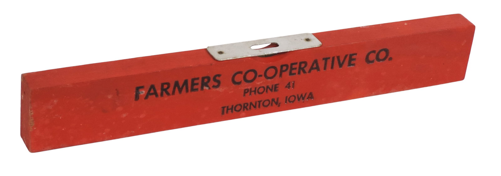 Thornton, IA Advertising Level, Farmers Co-Operative Co., Phone 41, wood w/orig orange paint, wor... - 2