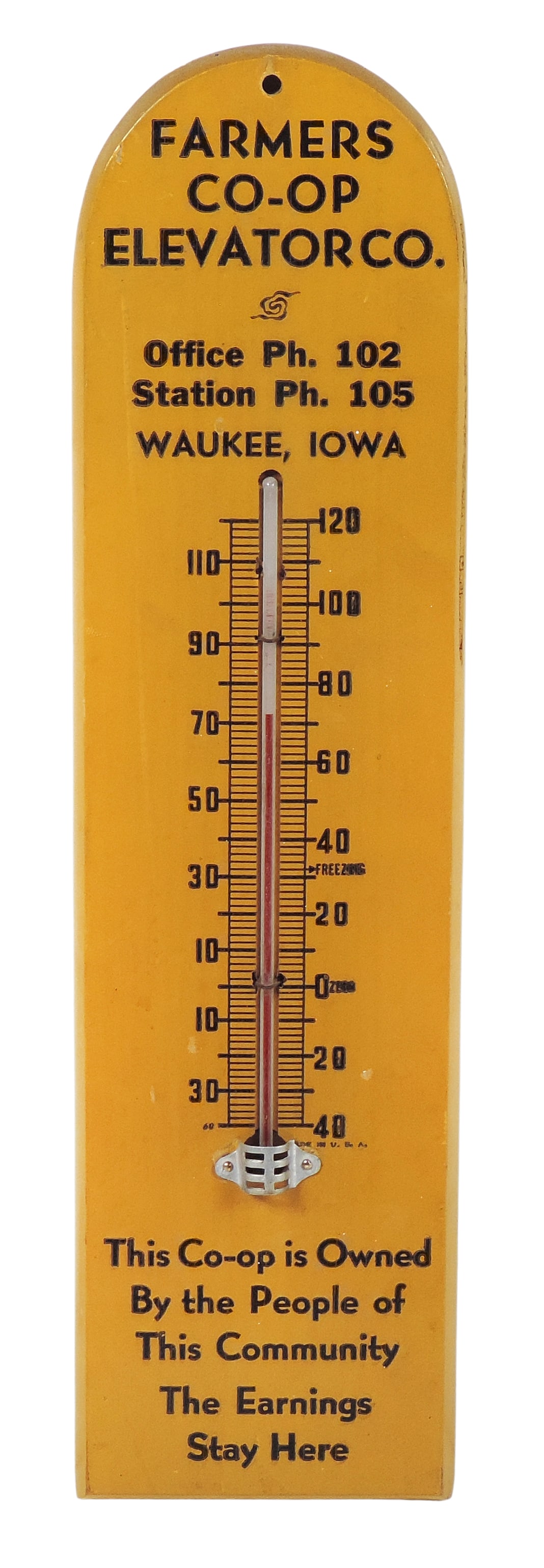 Advertising Thermometer for Farmers Co-Op Elevator Co., This Co-op is Owned By the People of This... (1 of 2)