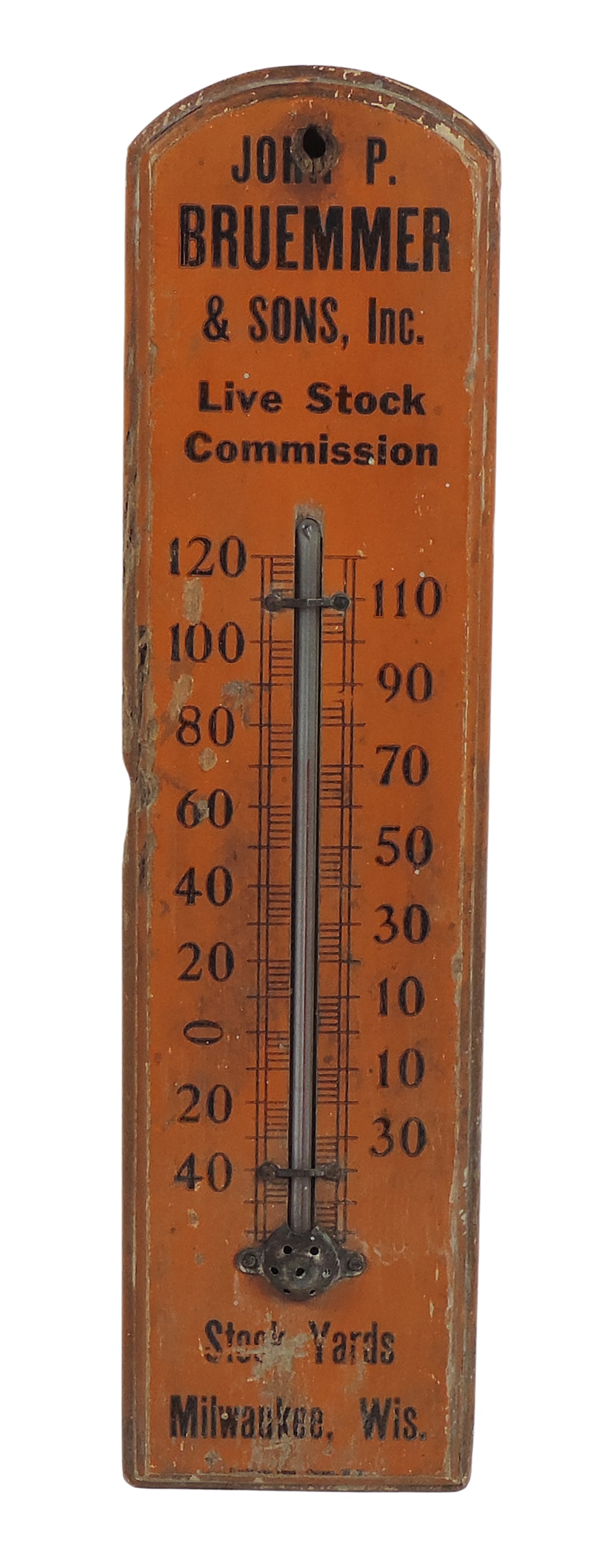 Advertising Thermometer for John P. Bruemmer & Sons, Inc., Live Stock Commission, Stock Yards, Mi... (1 of 1)