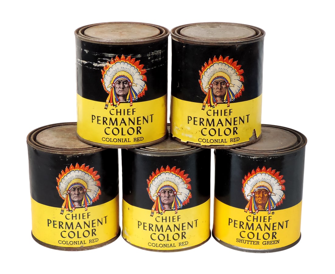 Chief Permanent Color Paint Cans (5), Chicago Paint, Inc., Chicago-USA, orig paper label, metal/tin (1 of 3)