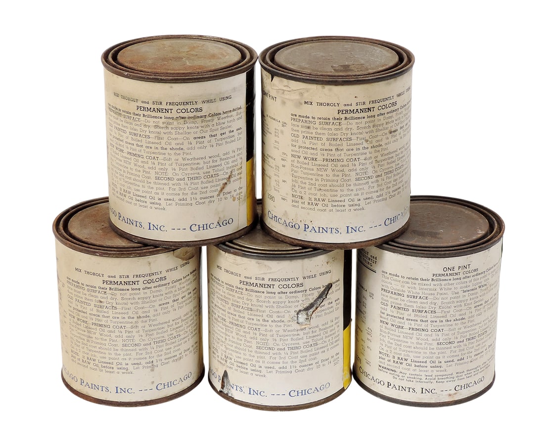 Chief Permanent Color Paint Cans (5), Chicago Paint, Inc., Chicago, metal cans w/orig paper labels, - 2