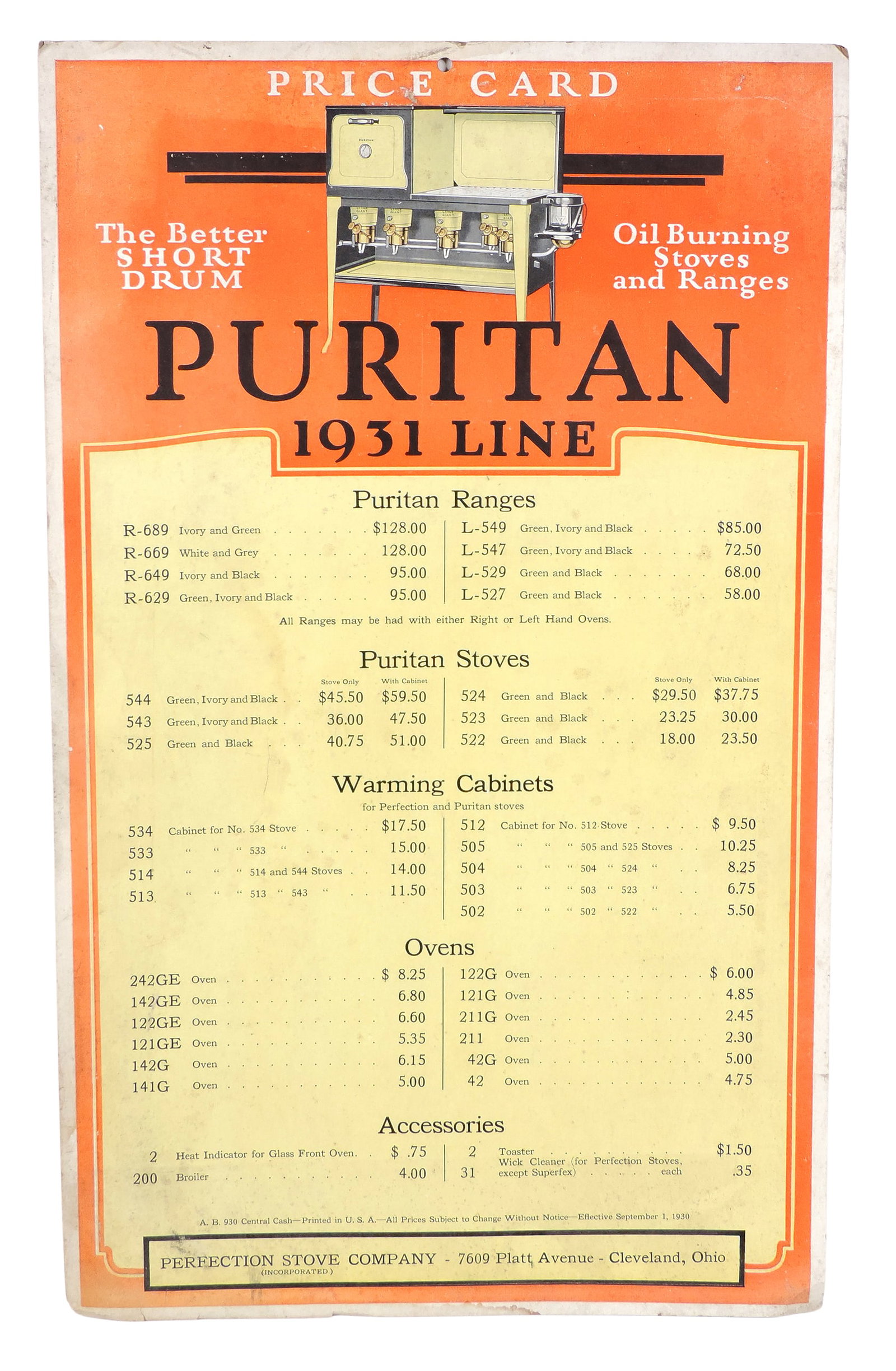 Puritan Stove Price Card ???????????????? (1 of 2)