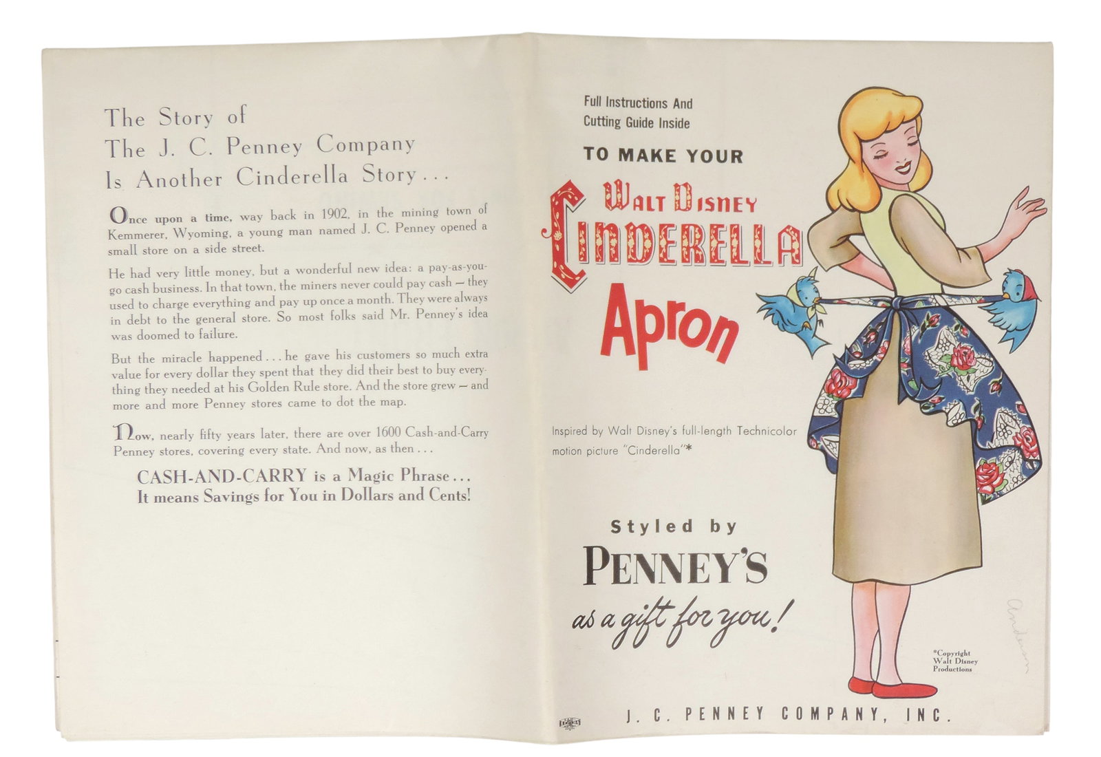 Walt Disney Cinderella Apron Pattern Sheet, styled by Penney's, J.C. Penney Co., Inc., copyrigh... - 2