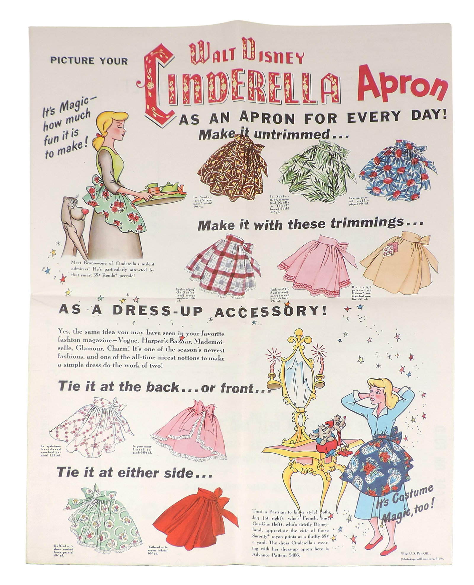 Walt Disney Cinderella Apron Pattern Sheet, styled by Penney's, J.C. Penney Co., Inc., copyrigh... - 4