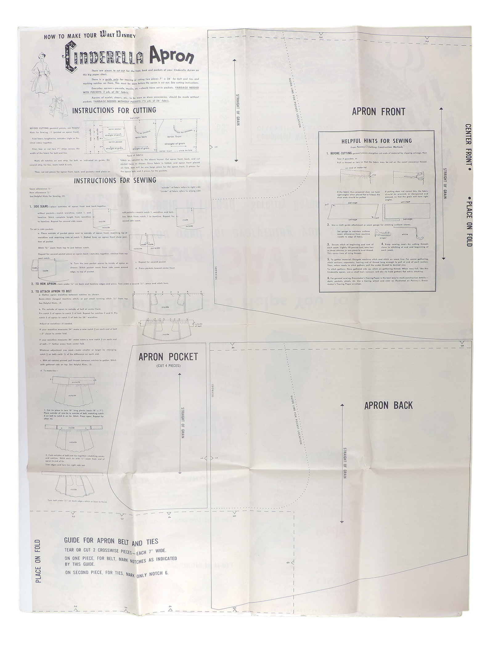 Walt Disney Cinderella Apron Pattern Sheet, styled by Penney's, J.C. Penney Co., Inc., copyrigh... - 6
