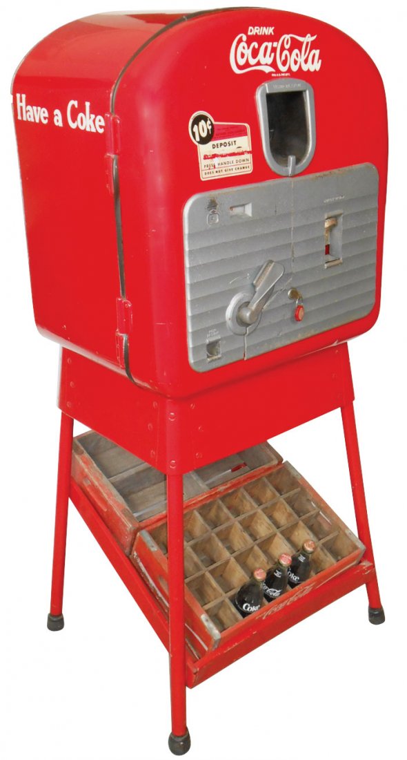 Coca-Cola machine, Vendolator 27 "Mailbox" on orig: Coca-Cola machine, Vendolator 27 "Mailbox" on orig stand, 10 Cent, VG+ cond, 58"H x 24"W.