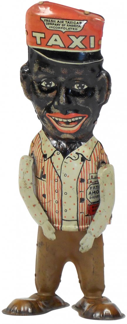 Toy, Black Americana, Amos Walker, litho on tin wind-up: Toy, Black Americana, Amos Walker, litho on tin wind-up by Louis Marx, c.1930, Exc wkg cond w/minor paint wear, 10.5"H x 4"W.