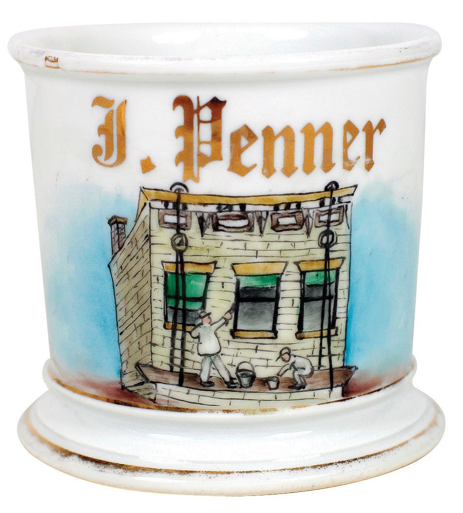 Barbershop occupational shaving mug, "Painter",: Barbershop occupational shaving mug, "Painter", personalized J. Penner, some wear on gold trim, o/wise Exc cond, 3.5"H.