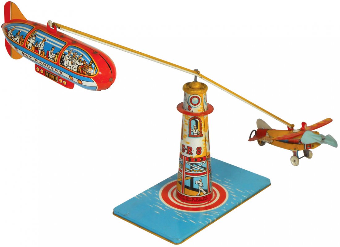 Toy, Sky Rangers, litho on tin wind-up by Unique Art,: Toy, Sky Rangers, litho on tin wind-up by Unique Art, VG/ Exc working cond, 9.5"H x 25"W.