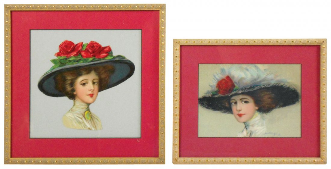 Coca-Cola Girls (2), cropped, matted & framed picture &: Coca-Cola Girls (2), cropped, matted & framed picture & cutout from 1910 & 1911 calendars by Hamilton King (picture shows signature), matched matting & frames, Exc cond, lgst approx 13"Sq.