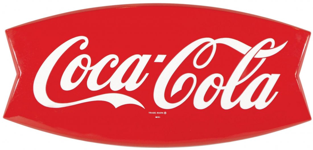 Coca-Cola sign, diecut metal fishtail, c.1960's, Exc: Coca-Cola sign, diecut metal fishtail, c.1960's, Exc cond, 12.5"H x 26"W.