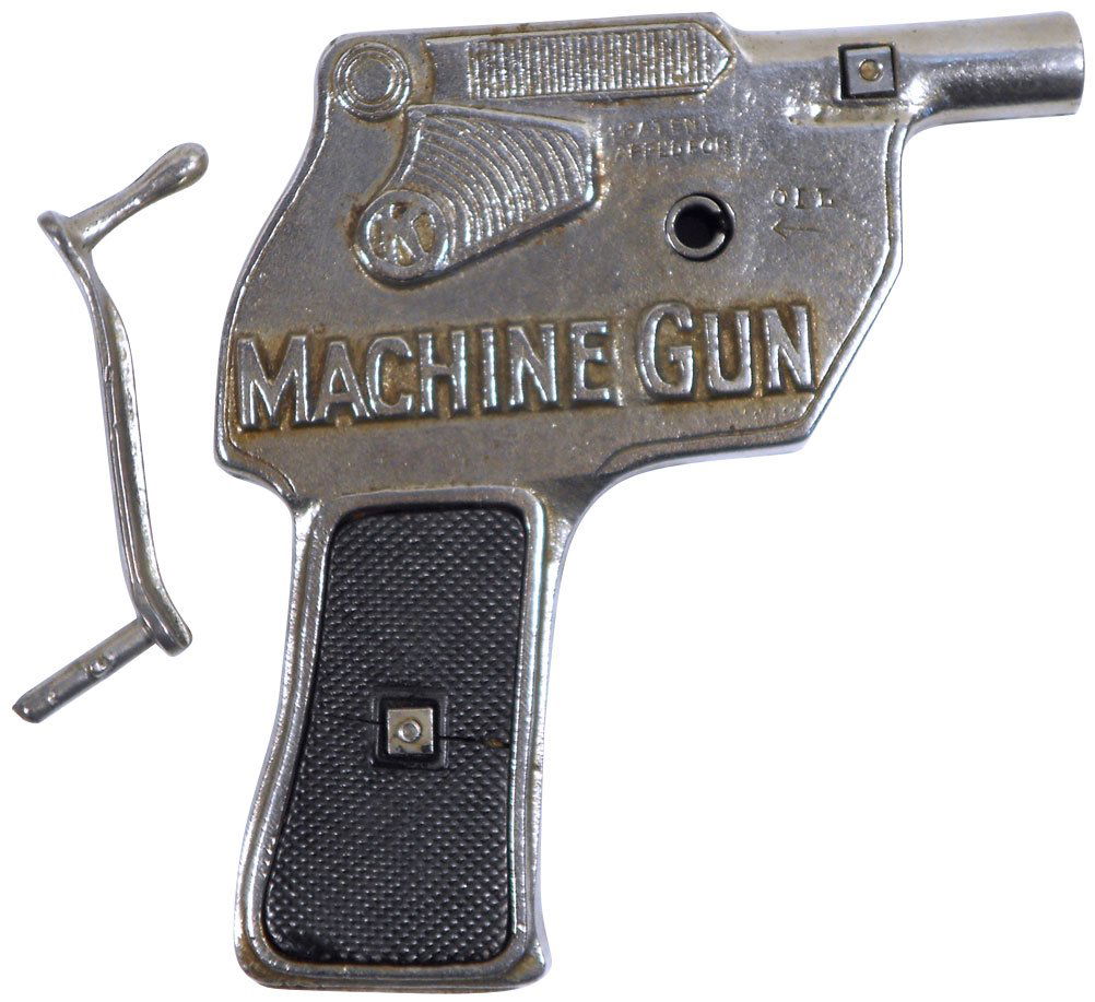 Toy cap gun, "Machine Gun" by Kilgore, cast iron, orig: Toy cap gun, "Machine Gun" by Kilgore, cast iron, orig coil, c.1938, VG cond, 5"L.